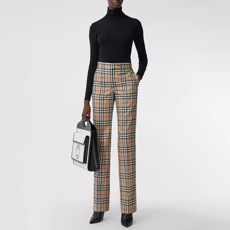 Purchase (Women) Burberry Checked Wool Tailored Trousers in Archive Beige 80334671