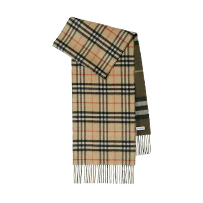 (Women) Burberry Checkered Cashmere Knitted Scarf for Women - Green. 80957021