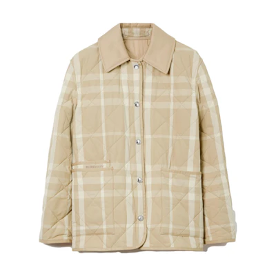 (Women) Burberry Checkered Diamond Collar Long Sleeve Jacket Women’s Soft Yellow Brown. 80660871