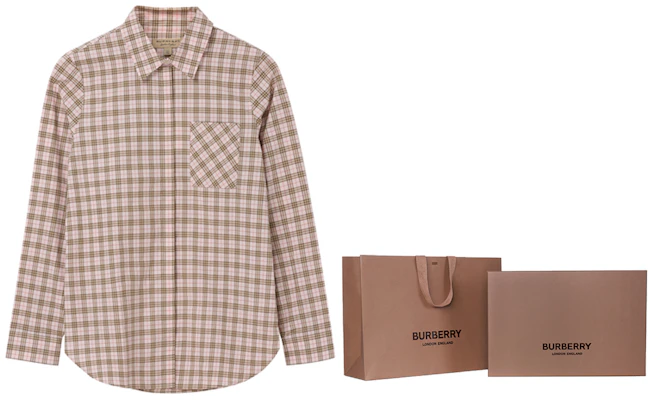 (W) Burberry 粉色格紋長袖襯衫 80031201 1