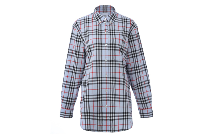 (Women) Burberry Checkered Single-Breasted Long-Sleeve Shirt Light Blue Gray 80118351 圖 2