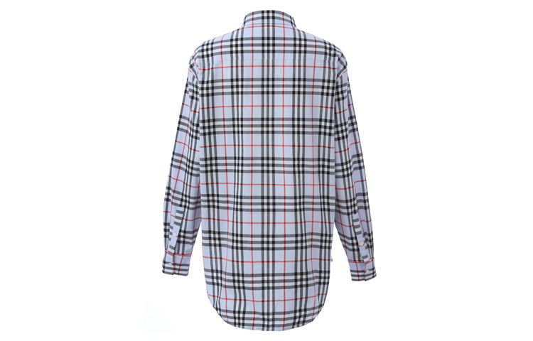 (Women) Burberry Checkered Single-Breasted Long-Sleeve Shirt Light Blue Gray 80118351 圖 3