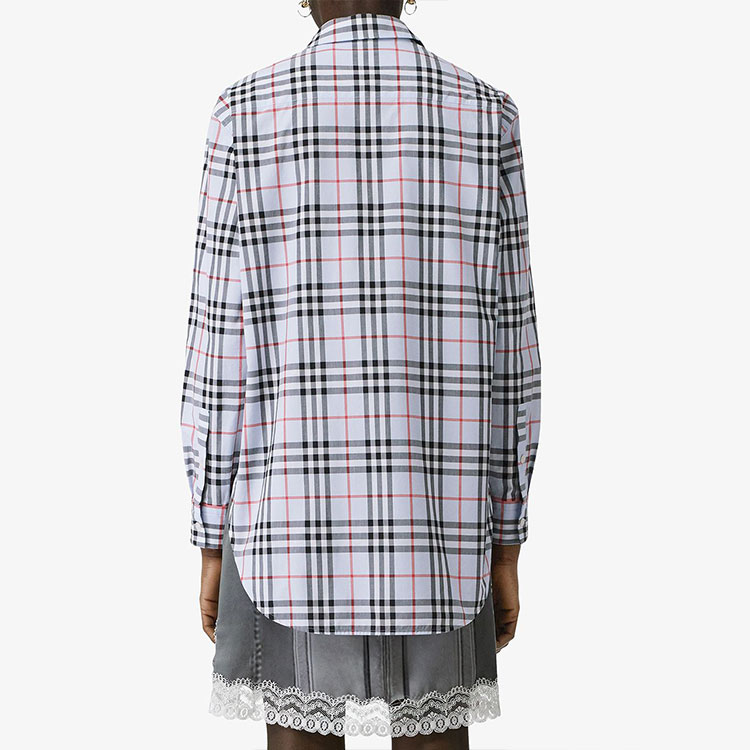 (Women) Burberry Checkered Single-Breasted Long-Sleeve Shirt Light Blue Gray 80118351 圖 5