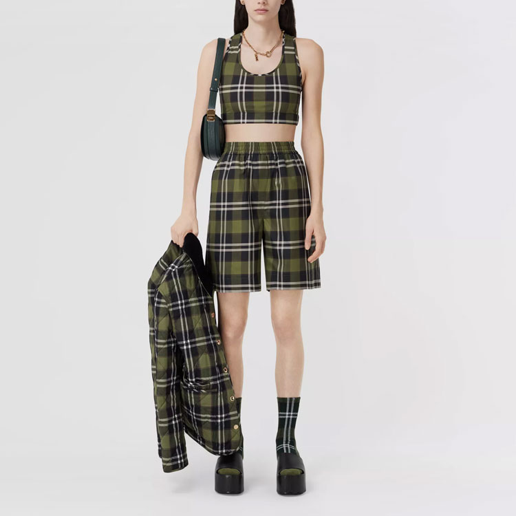 Shop (W) 博柏利绿色格纹无袖圆领女士背心 80558461