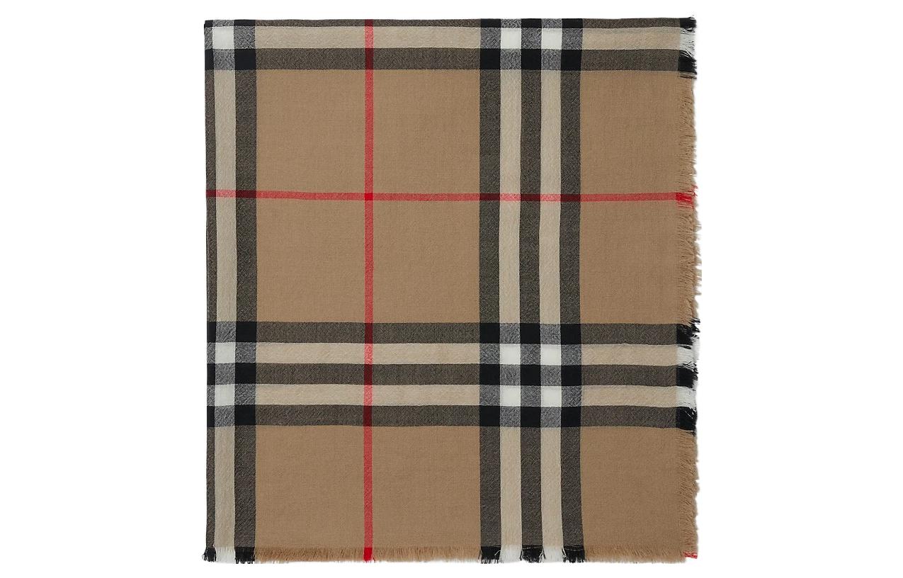 (Women) Burberry Checkered Wool Fringe Scarf  Beige. 80738241 圖 2
