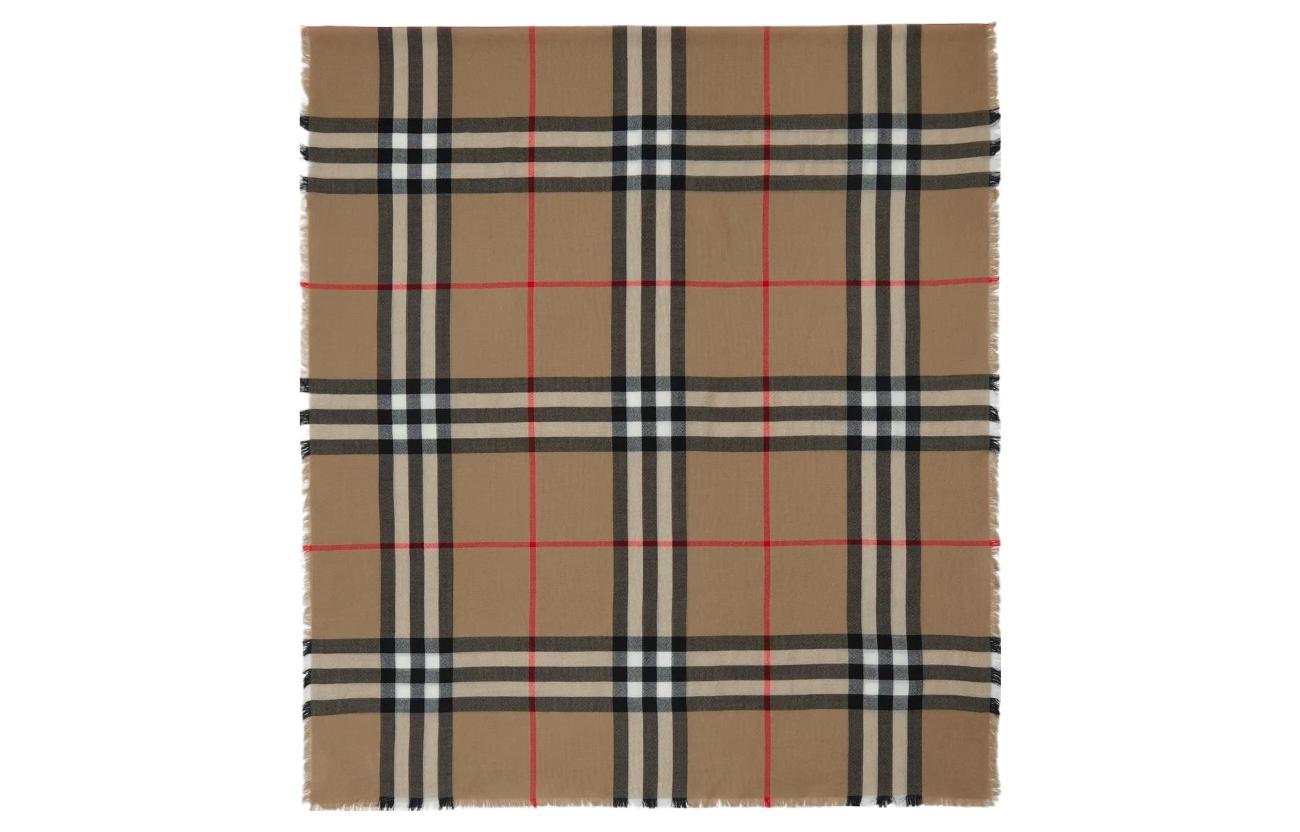 (Women) Burberry Checkered Wool Fringe Scarf  Beige. 80738241 圖 3