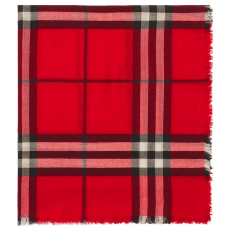 (Women) Burberry Checkered Woven Wool Scarf  Scarlet Red. 80907271 圖 3