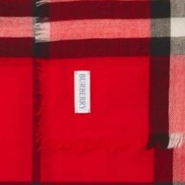 (Women) Burberry Checkered Woven Wool Scarf  Scarlet Red. 80907271 圖 4