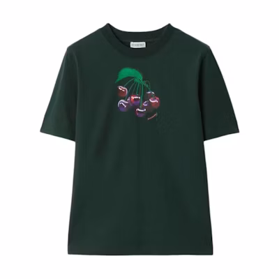 (Women) Burberry Cherry Print Crewneck Short Sleeve T-Shirt Women’s Fir Green 80896911