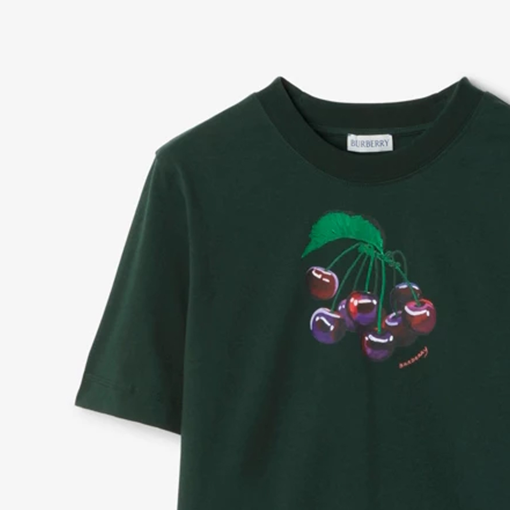 Cheap (Women) Burberry Cherry Print Crewneck Short Sleeve T-Shirt Women’s Fir Green 80896911