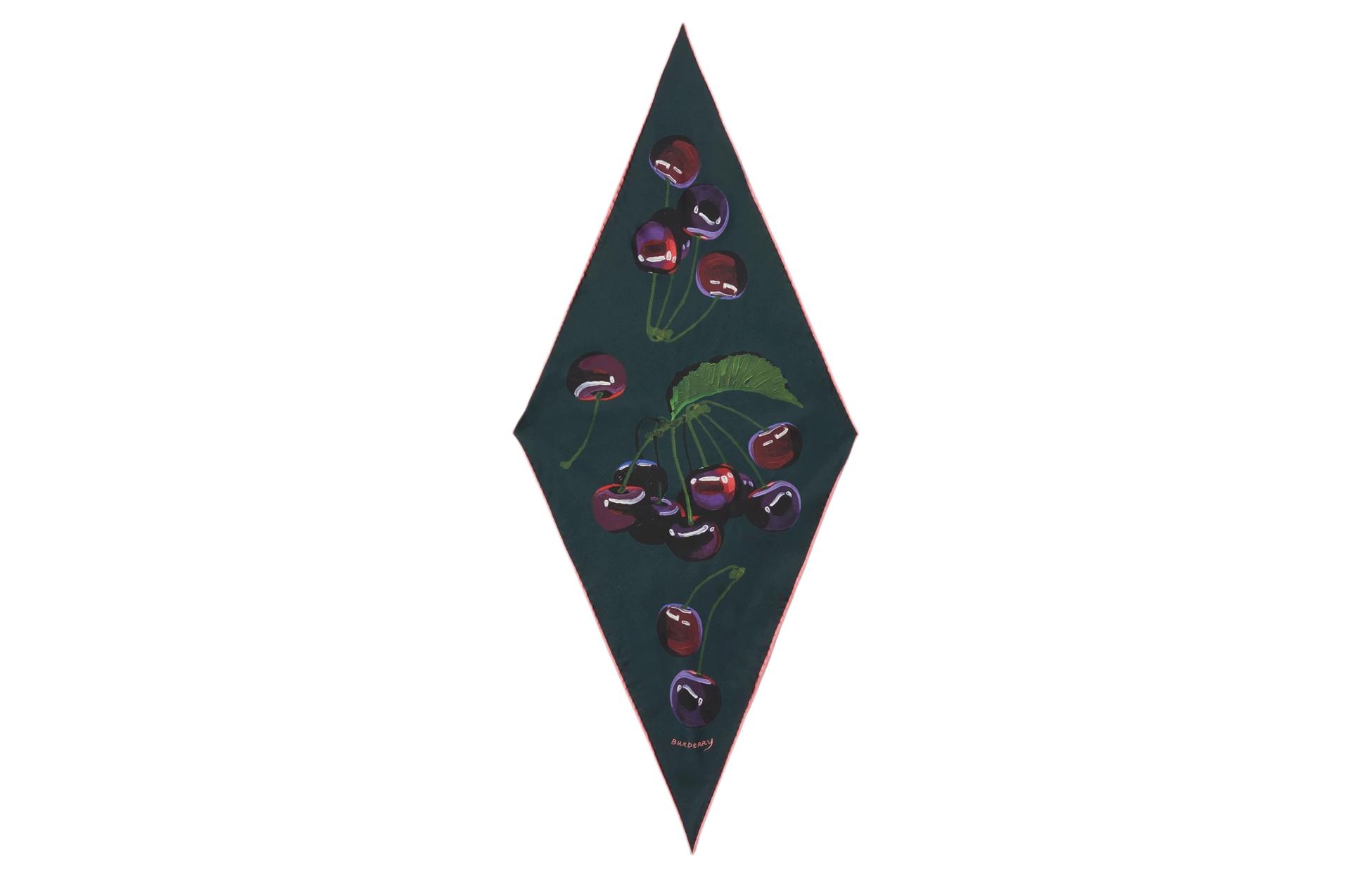 (Women) Burberry Cherry Print Silk Scarf Green for Women. 80895681 圖 4