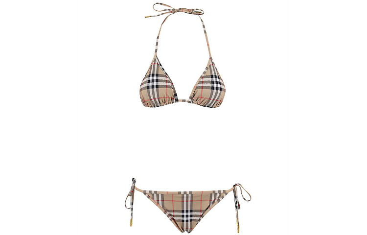 (Women) Burberry Classic Check Bikini Two-Piece Halter Swimsuit Brown 80090081