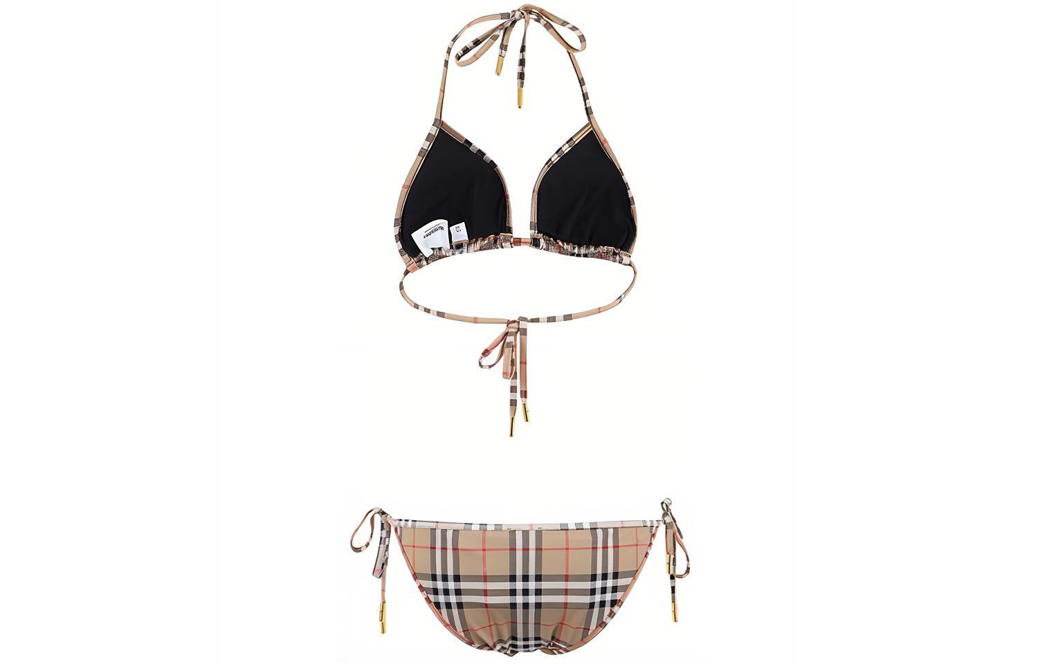 Lookbook (W) 버버리 클래식 체크 비키니 투피스 홀터 수영복 브라운 80090081