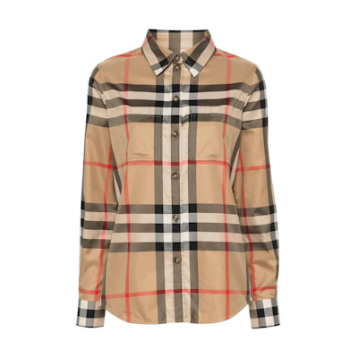 (Women) Burberry Classic Check Button-Up Long Sleeve Shirt Beige 80856451