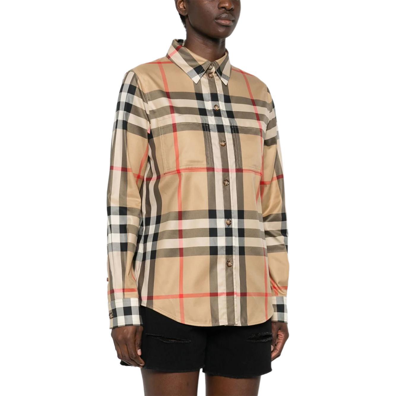 (Women) Burberry Classic Check Button-Up Long Sleeve Shirt  Beige 80856451 圖 4