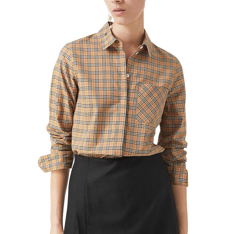 (Women) Burberry Classic Check Long Sleeve Shirt Early Spring Khaki 80031211 圖 5