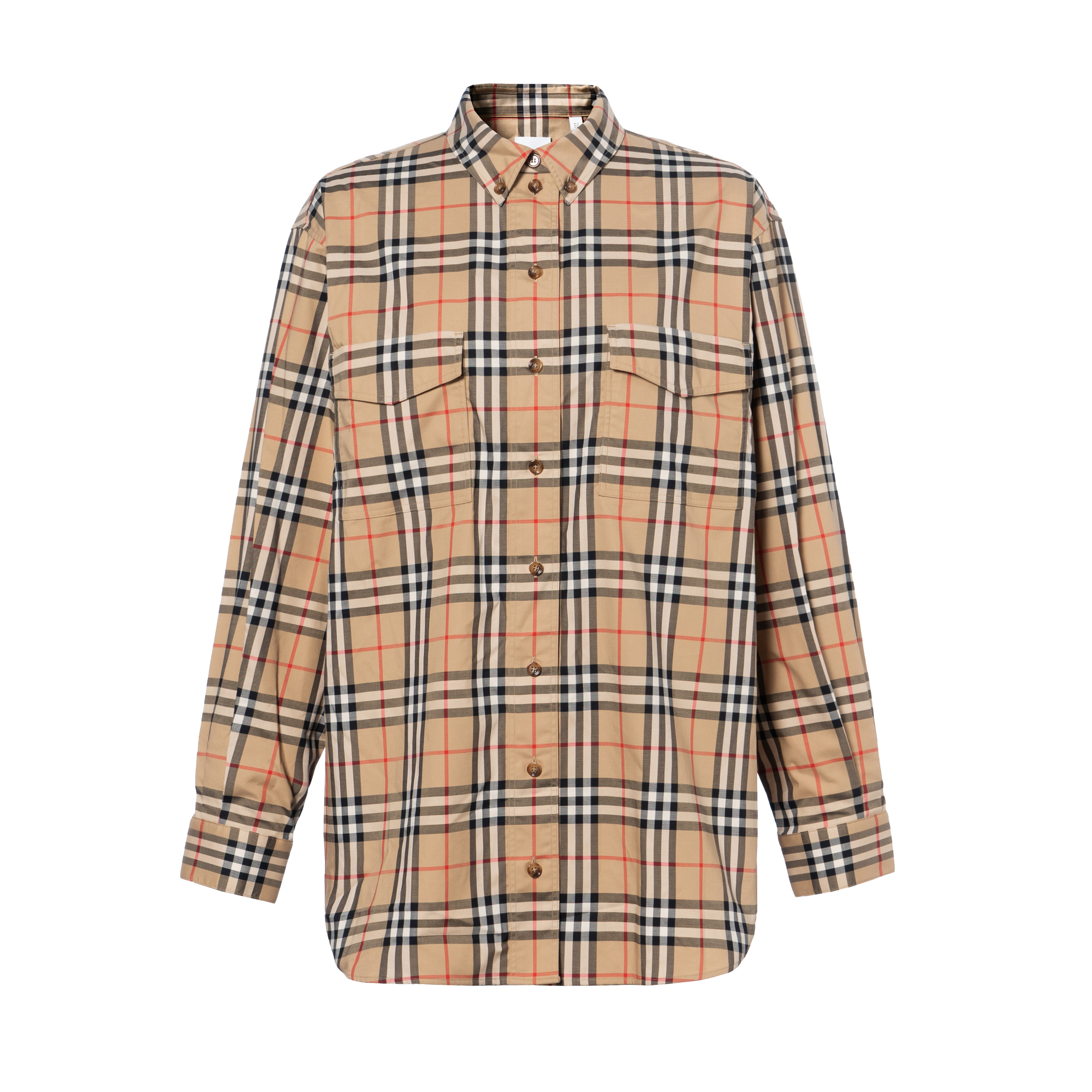 (Women) Burberry Classic Check Loose Fit Long Sleeve Shirt Beige 80222851