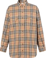 (Women) Burberry Classic Check Loose Fit Long Sleeve Shirt Beige 80222851 (Women) Burberry Classic Check Loose Fit Long Sleeve Shirt Beige 80222851