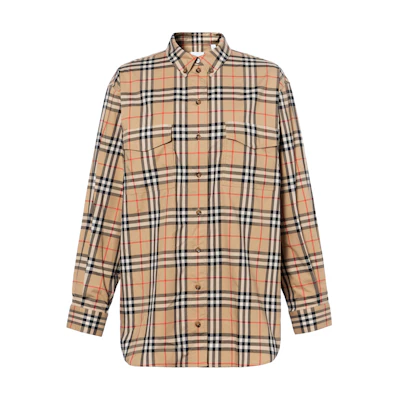 (Women) Burberry Classic Check Loose Fit Long Sleeve Shirt Beige 80222851