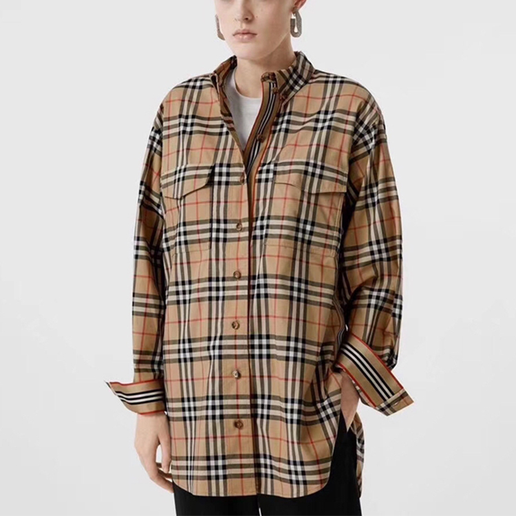 Details for (W) Burberry Kemeja Lengan Panjang Loose Fit Motif Kotak Klasik Beige 80222851