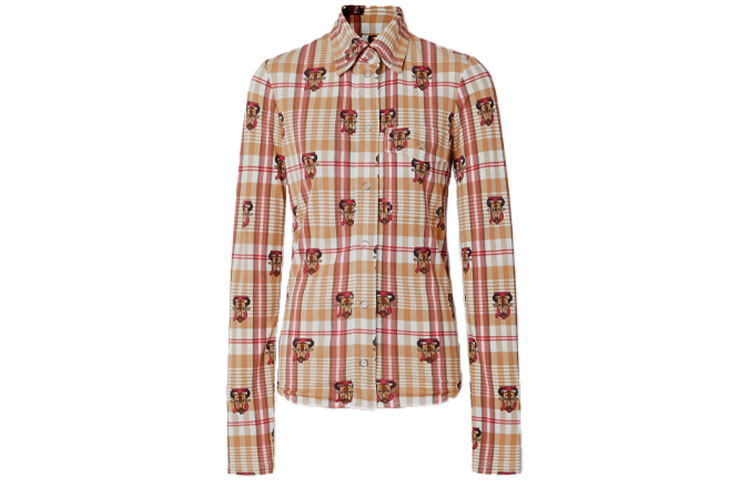 (Women) Burberry Classic Check Stretch Shirt Cookie Color SS21 80379881 圖 2