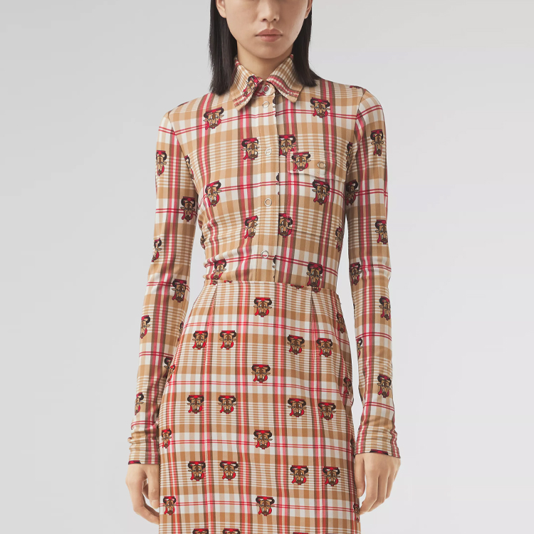 (Women) Burberry Classic Check Stretch Shirt Cookie Color SS21 80379881 圖 4