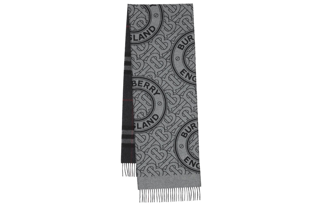 (Women) Burberry Classic Logo Pattern Grey Knit Scarf for Women - Warm and Stylish 8065088SHALE