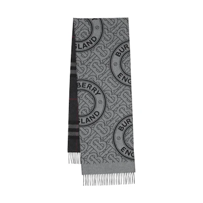 (Women) Burberry Classic Logo Pattern Grey Knit Scarf for Women - Warm and Stylish 8065088SHALE