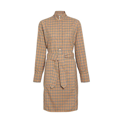 (Women) Burberry Classic Mid-Waist Plaid Long Sleeve Dress in Ochre Yellow 80337331