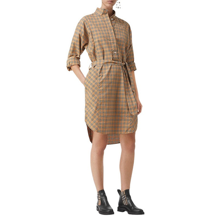 (Women) Burberry Classic Mid-Waist Plaid Long Sleeve Dress in Ochre Yellow 80337331 圖 4