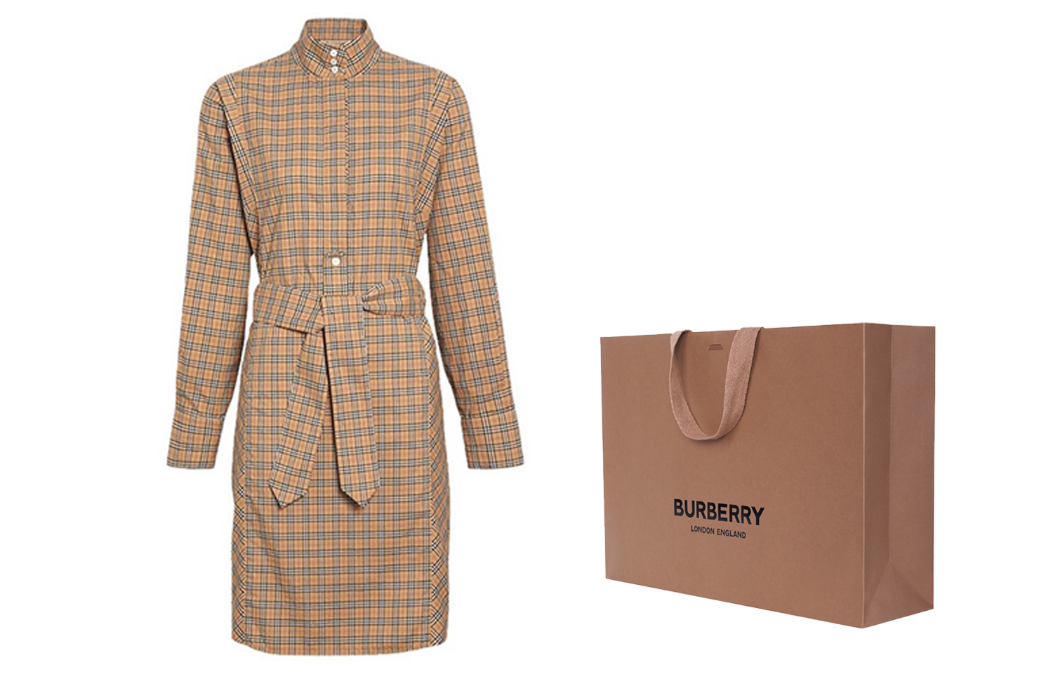 (Women) Burberry Classic Mid-Waist Plaid Long Sleeve Dress in Ochre Yellow 80337331 圖 8