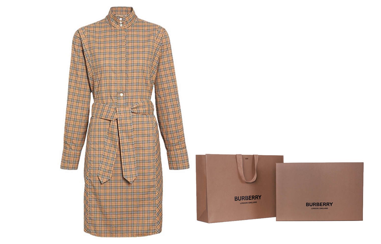 (Women) Burberry Classic Mid-Waist Plaid Long Sleeve Dress in Ochre Yellow 80337331 圖 9