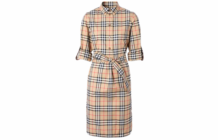 (Women) Burberry Classic Plaid Stretch Cotton Shirt Dress - Women’s Heritage Beige 80245851