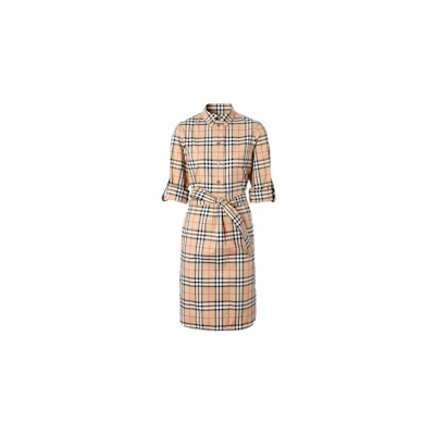 (Women) Burberry Classic Plaid Stretch Cotton Shirt Dress - Women’s Heritage Beige 80245851
