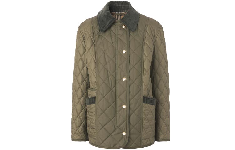 (Women) Burberry Classic Quilted Check Jacket Green Cotton Outerwear 80388001