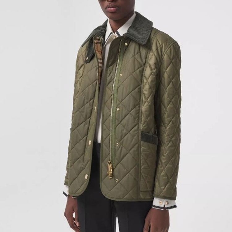 (Women) Burberry Classic Quilted Check Jacket Green Cotton Outerwear 80388001 圖 6