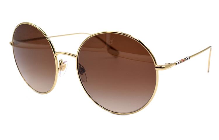 (Women) BURBERRY Classic Striped Gold Metal Round Sunglasses 3132 Women Gold/Brown Gradient B3132 1109/13