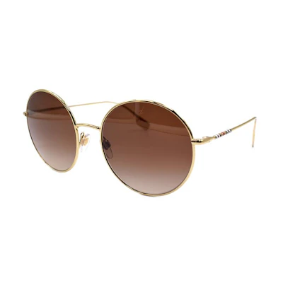 (Women) BURBERRY Classic Striped Gold Metal Round Sunglasses 3132 Women Gold/Brown Gradient B3132 1109/13