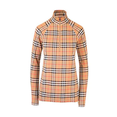 (Women) Burberry Classic Zip Check Mock Neck Tee - Heritage Beige 80245721