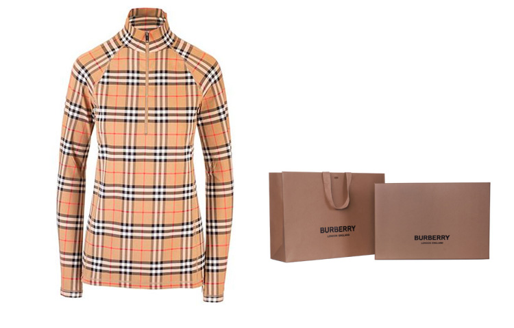 (Women) Burberry Classic Zip Check Mock Neck Tee - Heritage Beige 80245721 圖 12