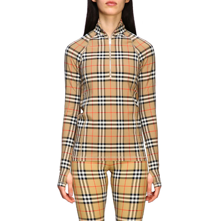 (Women) Burberry Classic Zip Check Mock Neck Tee - Heritage Beige 80245721 圖 7