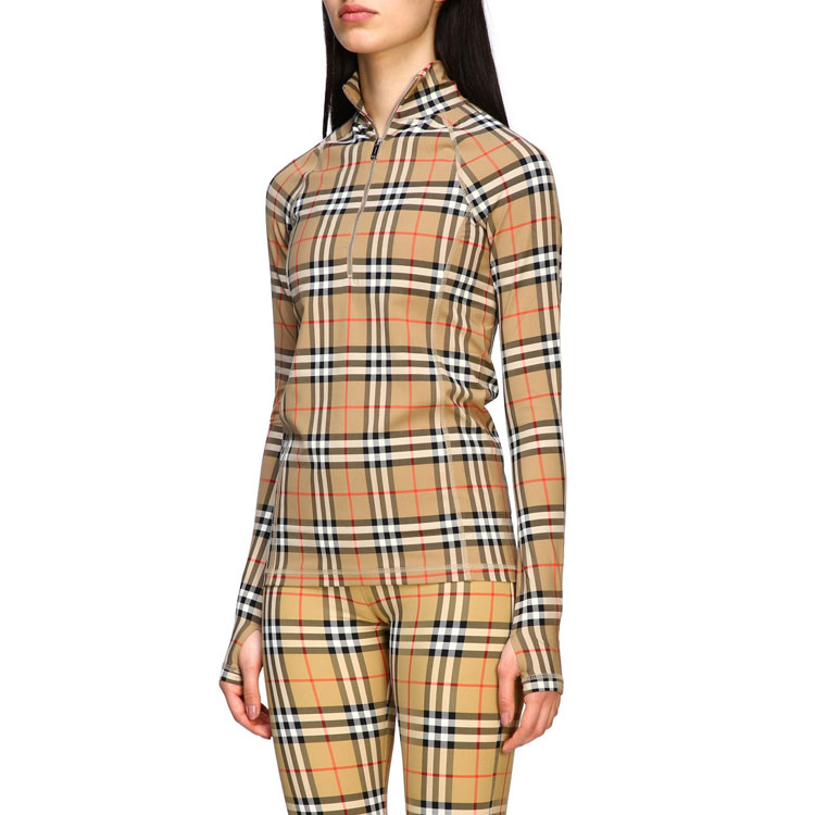 (Women) Burberry Classic Zip Check Mock Neck Tee - Heritage Beige 80245721 圖 9
