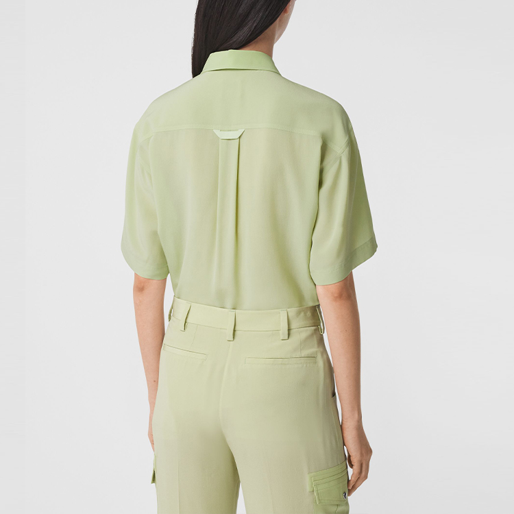 (Women) Burberry Colorblock Zip-Collar Short Sleeve Shirt Mist Green 80411171 圖 4