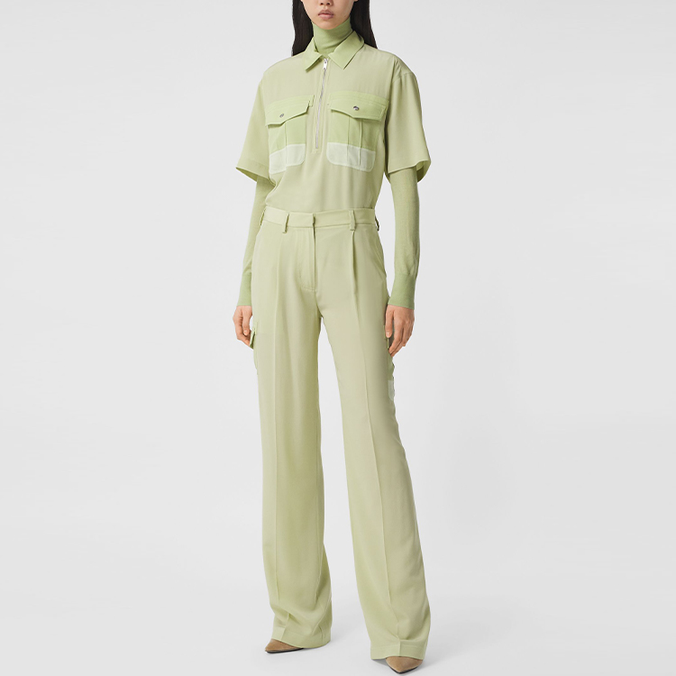 (Women) Burberry Colorblock Zip-Collar Short Sleeve Shirt Mist Green 80411171 圖 5