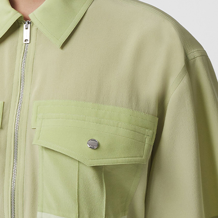 (Women) Burberry Colorblock Zip-Collar Short Sleeve Shirt Mist Green 80411171 圖 6