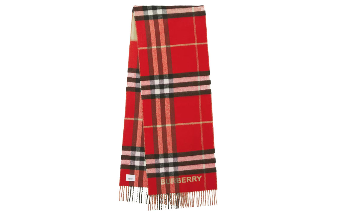 (Women) Burberry Contrast Check Cashmere Scarf Red 80504951 圖 2