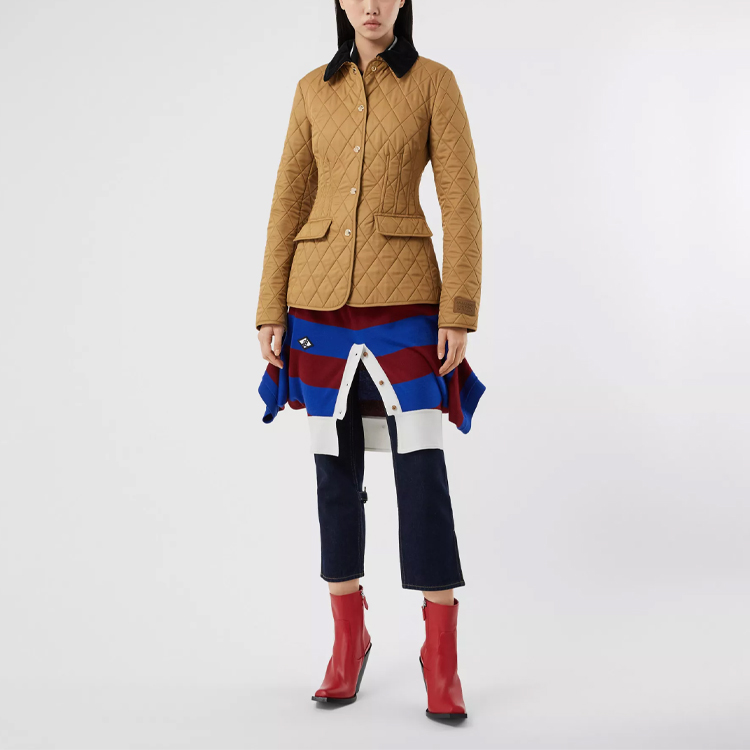 Shop (W) Jaket Katun Quilted dengan Kerah Corduroy Burberry Camel. 80317021