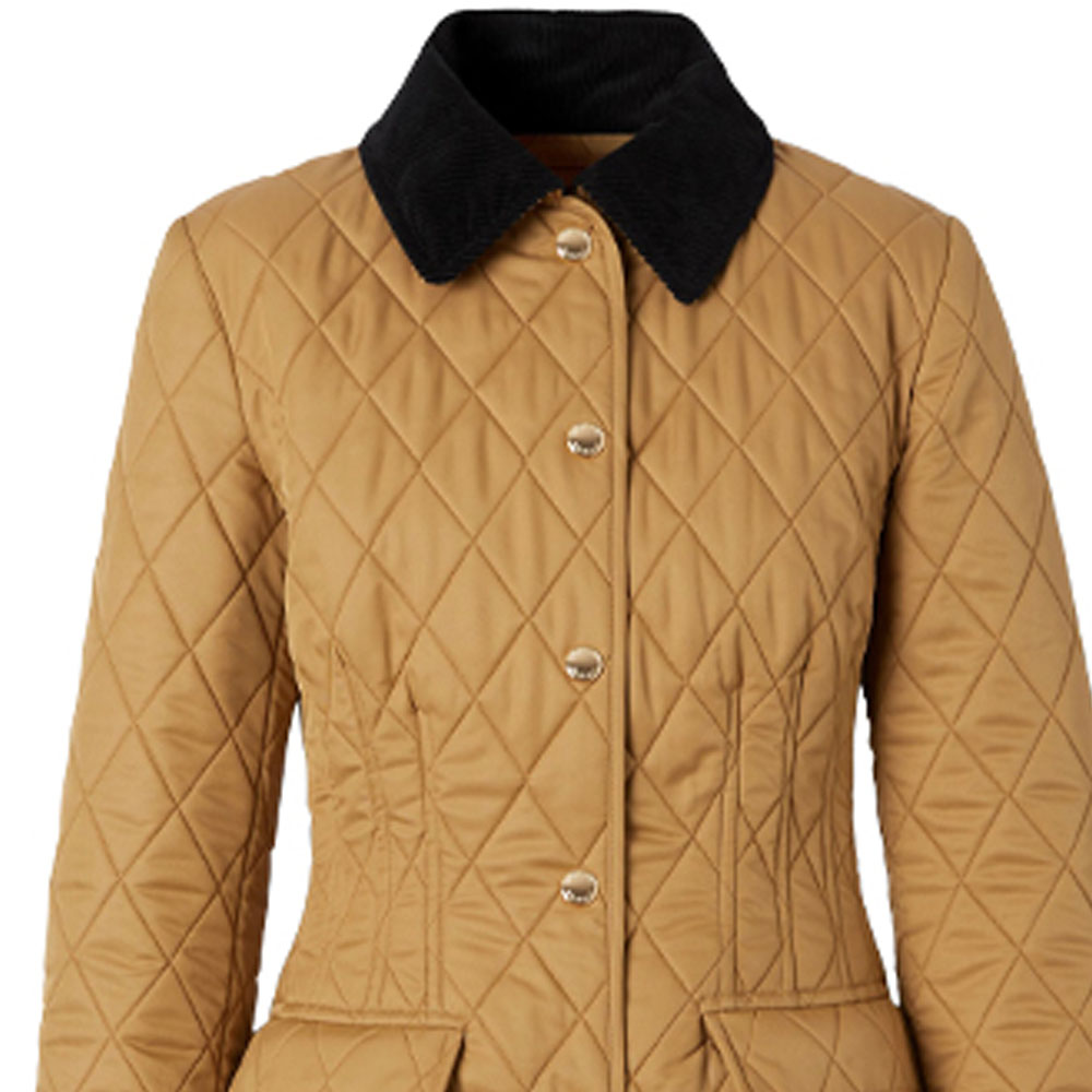 Sizing (W) Jaket Katun Quilted dengan Kerah Corduroy Burberry Camel. 80317021