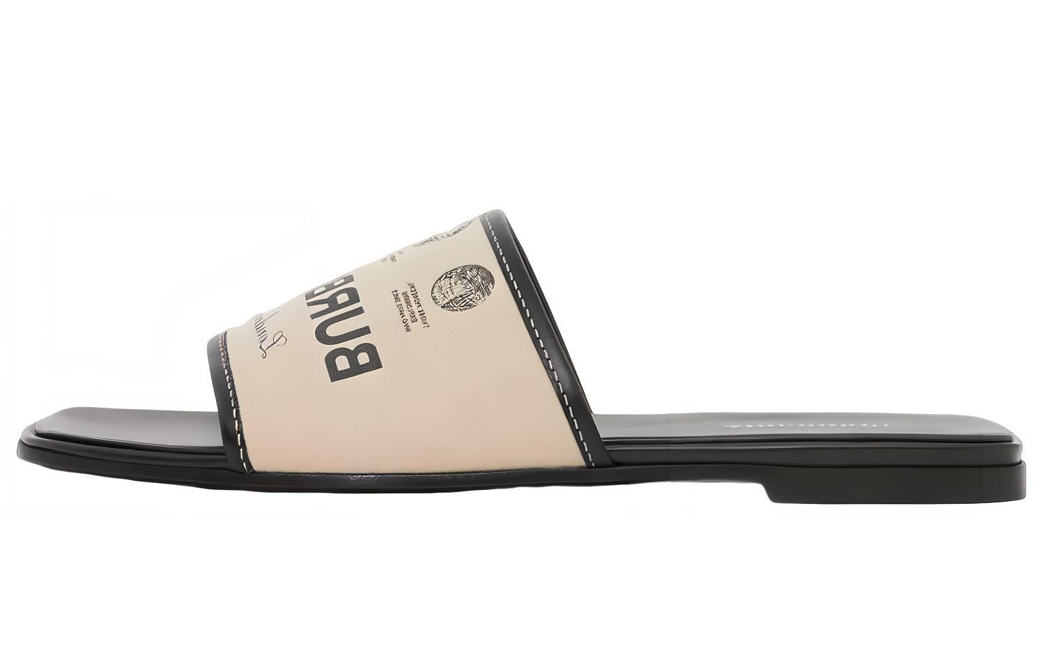 (W) Burberry Cotton Beige 'Logo Print Fashion Slides'