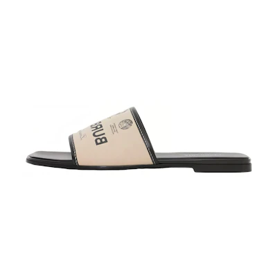 (W) Burberry Cotton Beige 'Logo Print Fashion Slides'